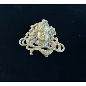 Art Nouveau Belt Buckle Brass Ophelia Lady Boho Artisan‎ 2.75 x 2.25